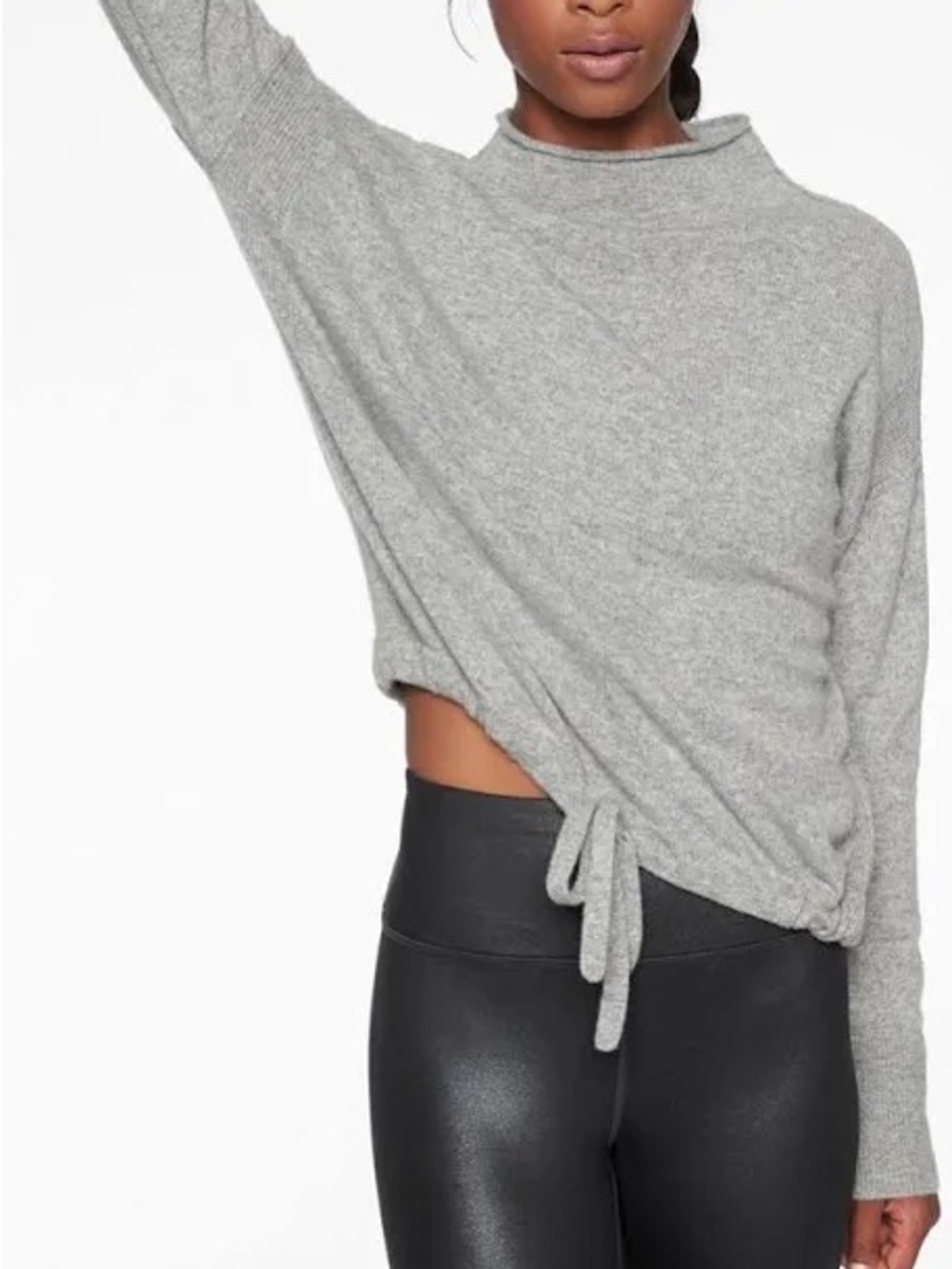 Athleta Light Gray Crewneck Sweater with Tie-Hem